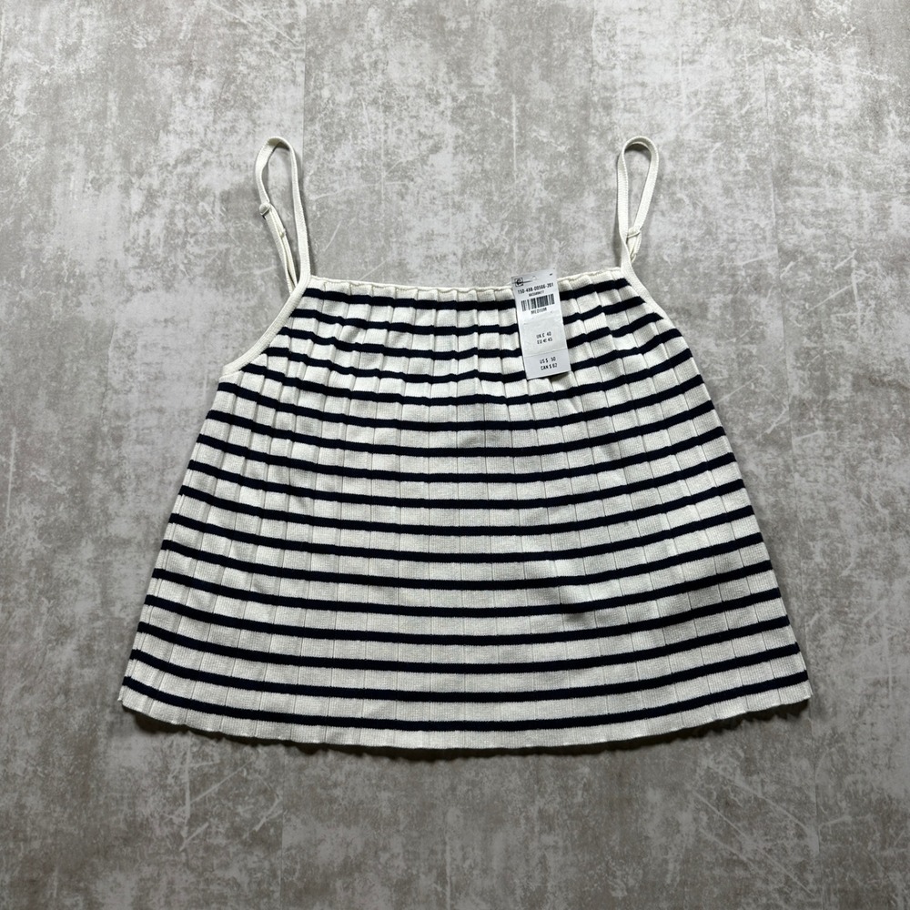 NWT Abercrombie & Fitch Women Medium White Navy Striped Ribbed Knit Tank